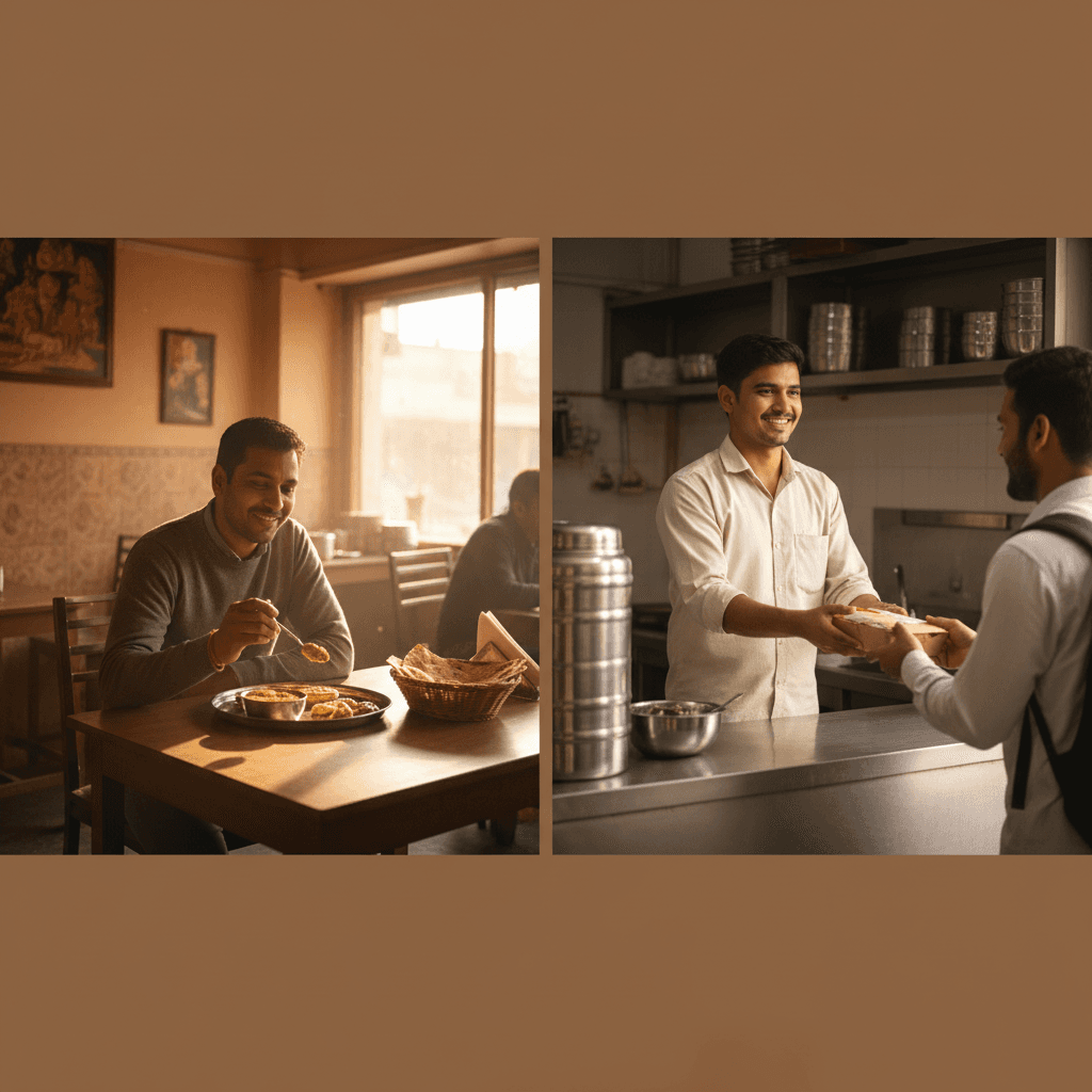 Dine-in seating and takeaway service options